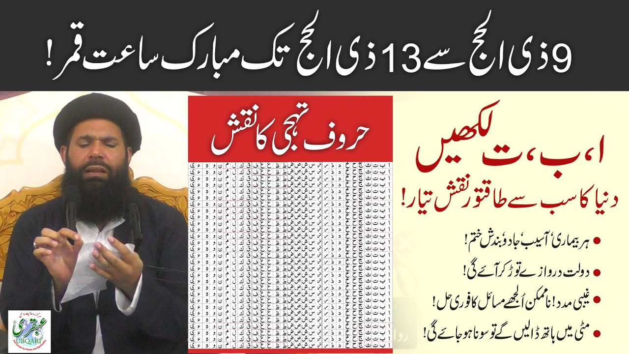 9 ZilHajj Say 13 ZilHajj Tak Mubarik Saat-e-Qamar Main Haroof e Tahaji Ka Naqsh Likhne Ka Khas Amal