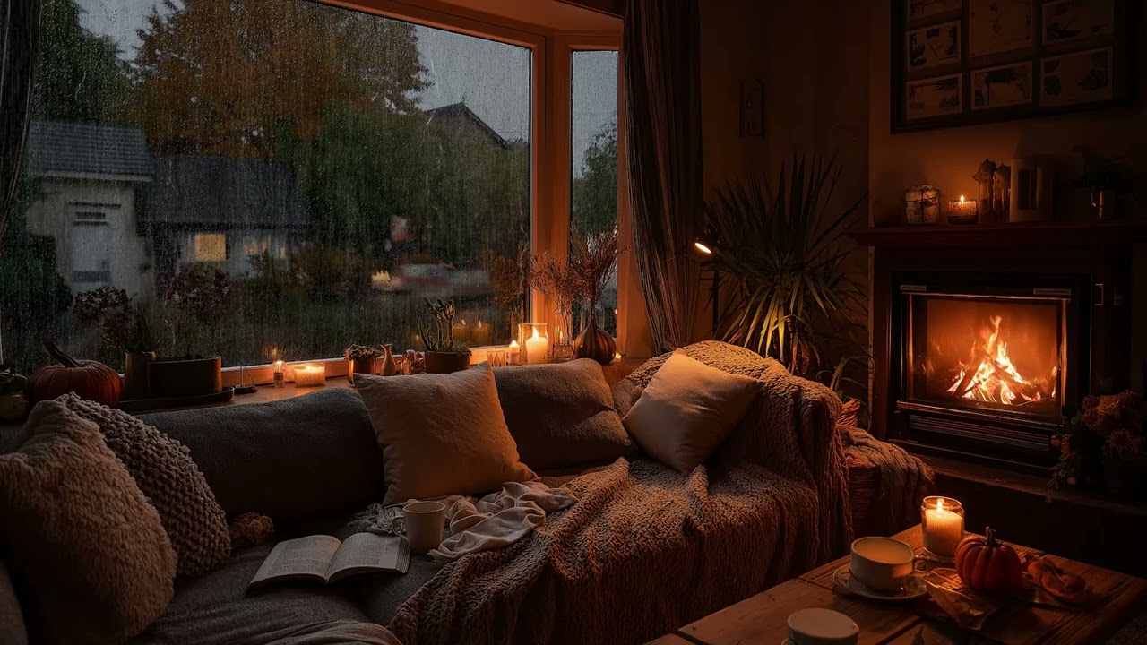 Late Night Rain Sounds ❄️ Cozy Fireplace ASMR for Focus & Relaxation (3 Hours)