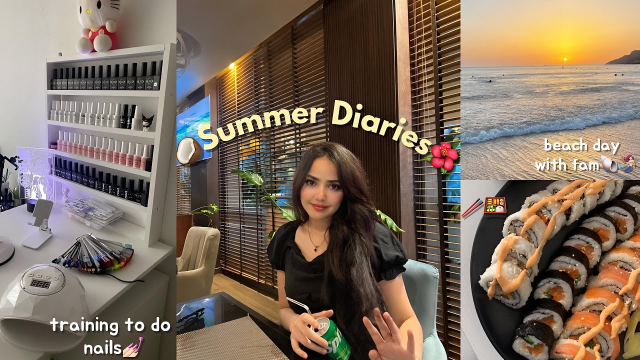 Summer diaries🍉 ep1 :  beach day with family🐚🧜🏻‍♀️, sushi date🥢… تعلمت نصايب الضفار🌺😍