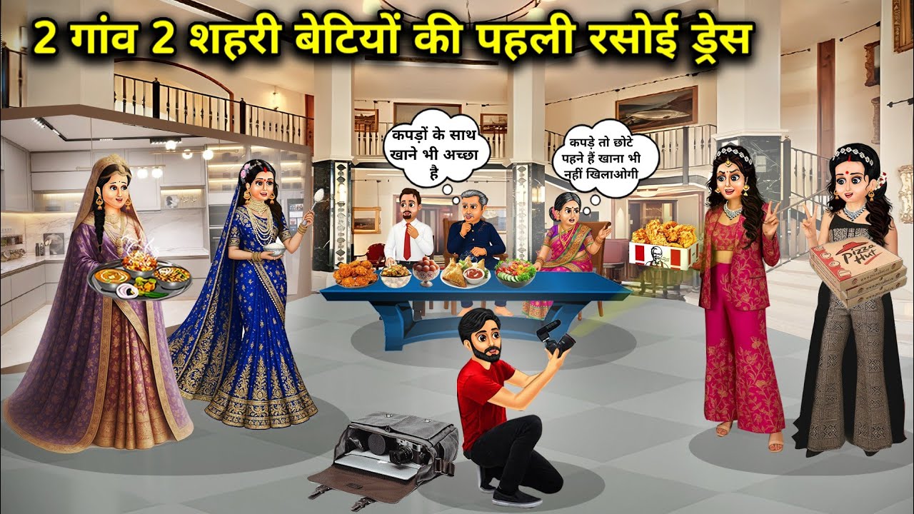  गरीब की दो गाँव दो शहरी बेटियों की पहली रसोई ड्रेस || The first kitchen of the poor and the rich ||