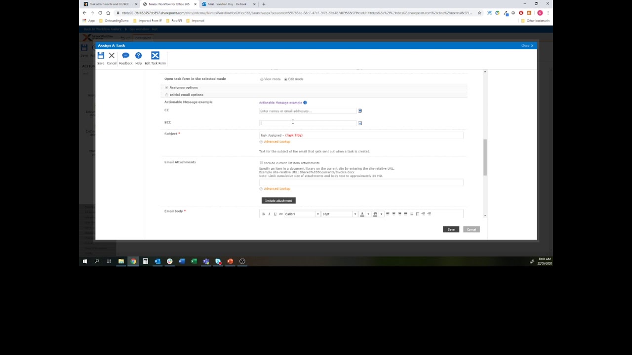 Task Attachments and CC/BCC - Nintex Workflow for Office 365