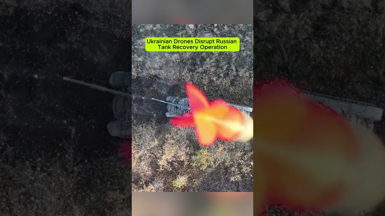 Ukrainian Drones Disrupt Russian Tank Recovery Operation.