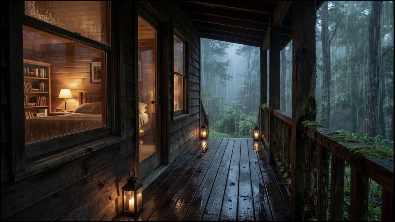 Calming Rain Sounds in a Cozy Forest Cabin 🌧 Night Rain for Deep Restful Sleep