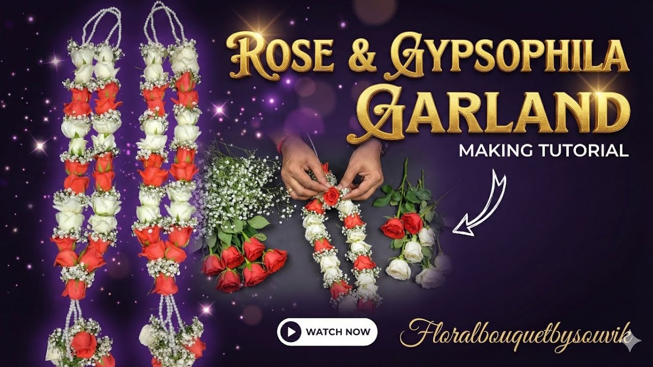 DIY Elegant Rose & Gypsophila Garland | Wedding Mala Making Tutorial Step-by-Step