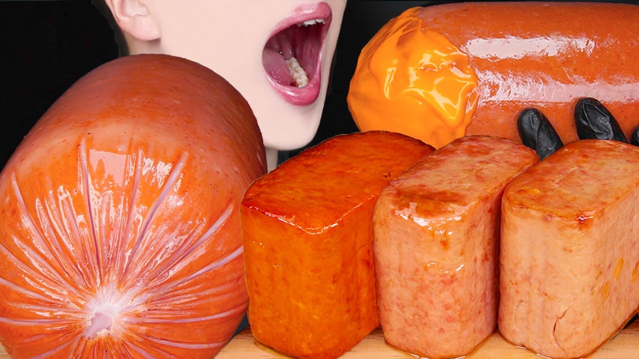 ASMR GIANT CHEESY SAUSAGE SPICY SPAM COOKING MUKBANG 대왕 소세지 매운 통스팸 먹방 ソーセージ 咀嚼音 sosis EATING SOUNDS