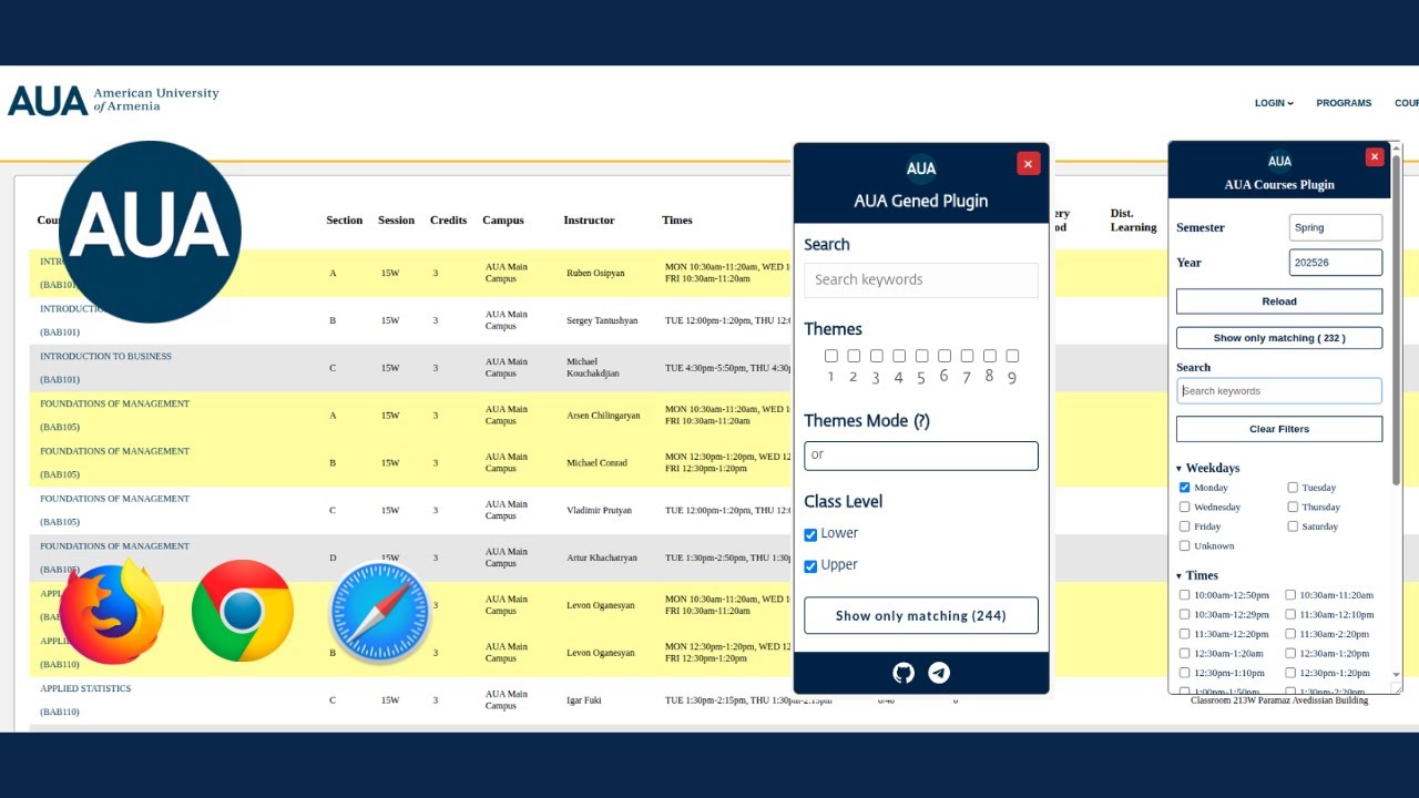 AUA Utils v1.0.0 Extension Overview | GenEd & Courses Plugins + Useful Links Guide