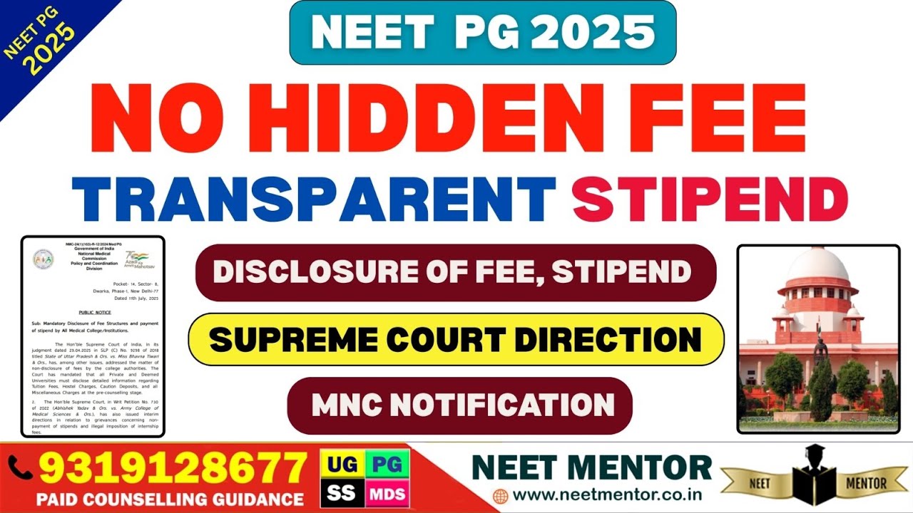 NEET PG 2025 🔥 SC & NMC Order Colleges to Declare Fees & Stipend Before Counselling | Big Relief!