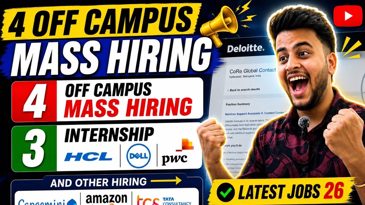 4 OFF Campus mass hiring| 3 Internship - HCL, DELL, PWC, Capgemini, Amazon(Testing) and other hiring