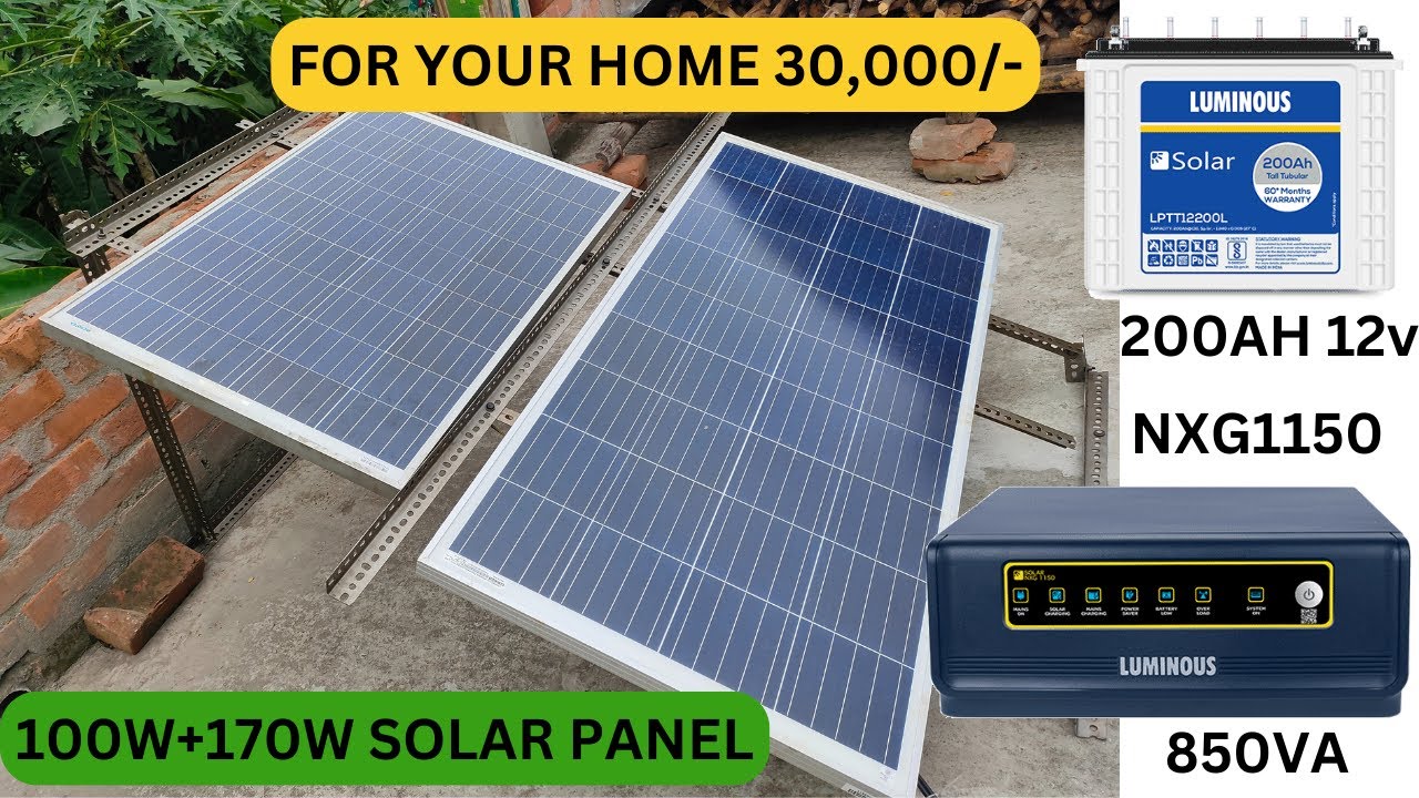 SOLAR INSTALLATION AT HOME ||100W+170W SOLAR PANEL,12V 200AH BATTREY, NXG 1150 850VA INVATER