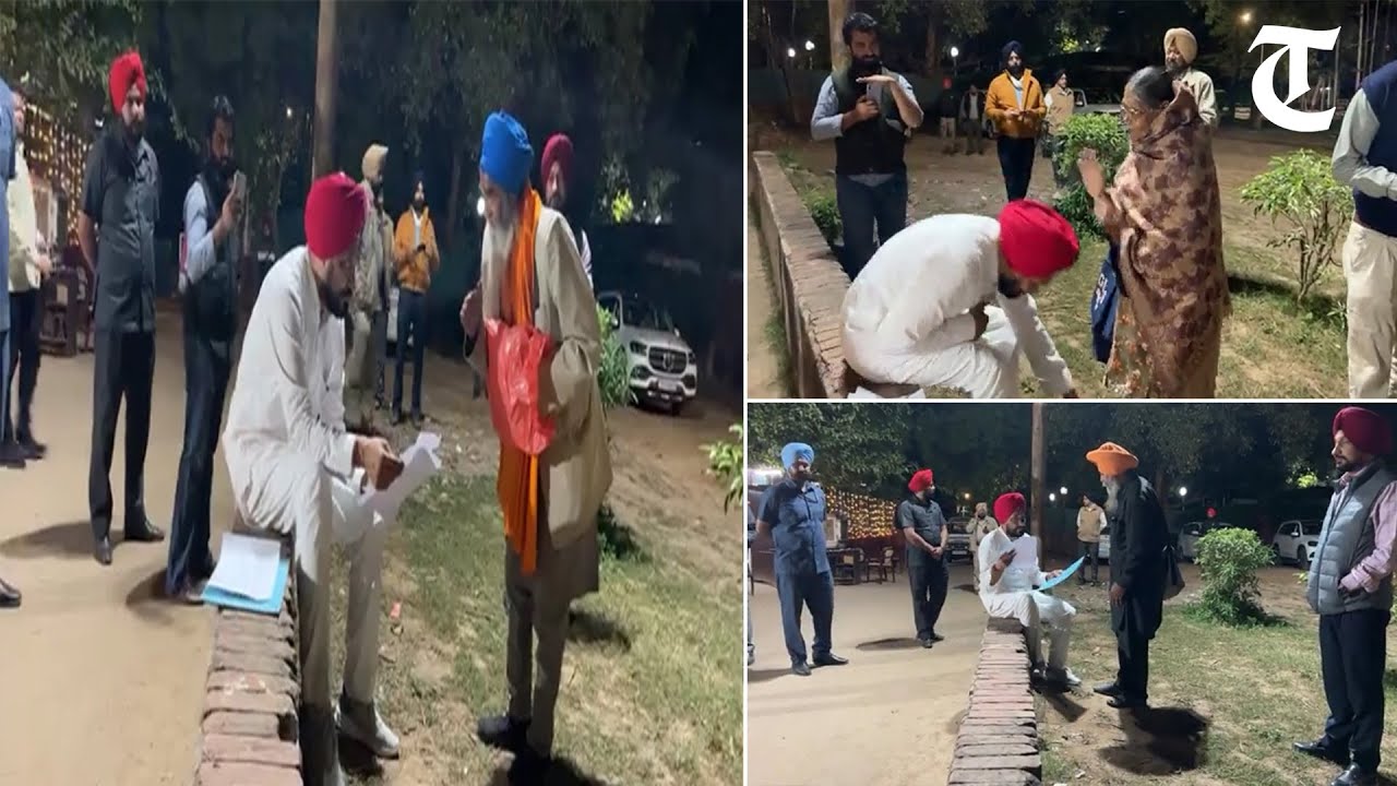 Punjab Chief Minister Charanjit Singh Channi listens to grievances of people outside his residence