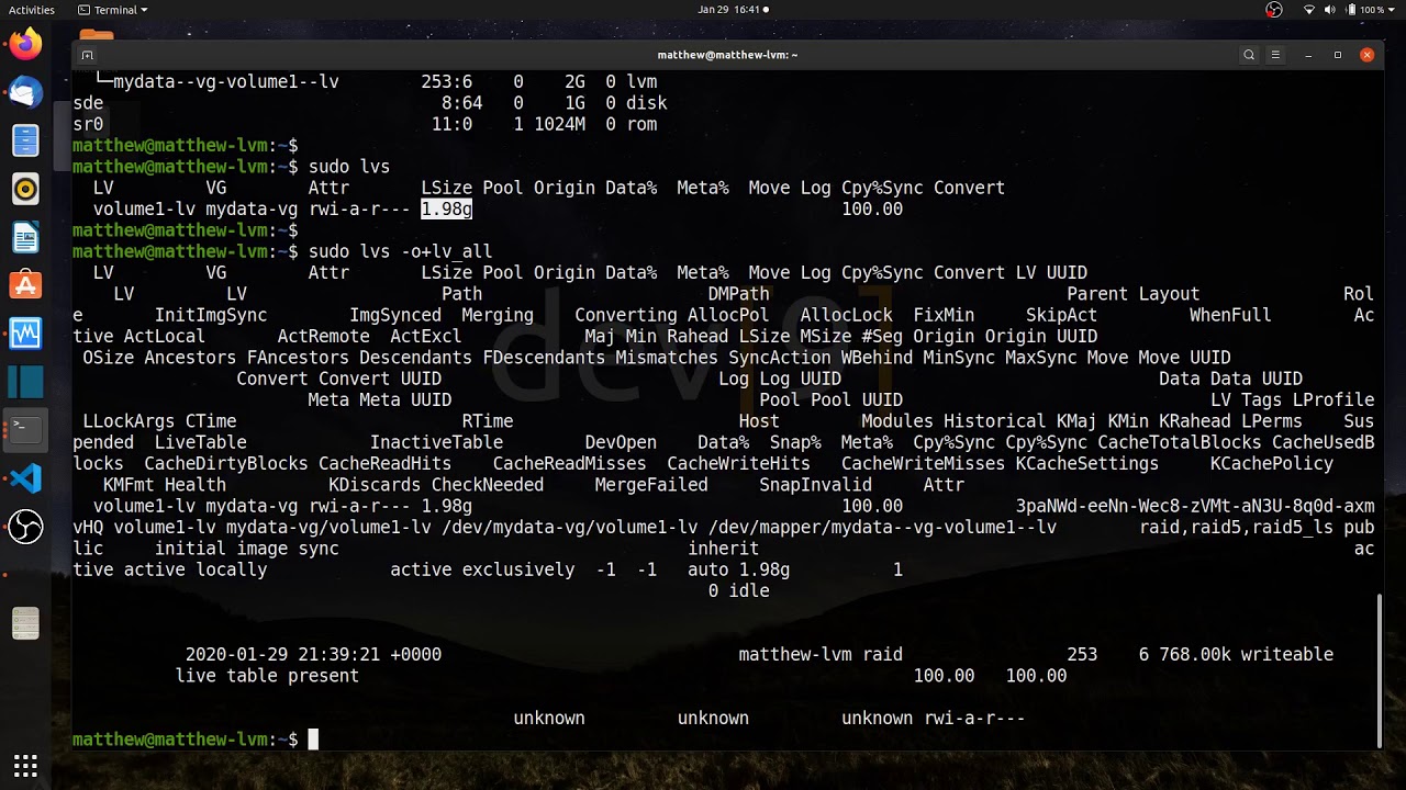 Working with RAID 5 logical volumes