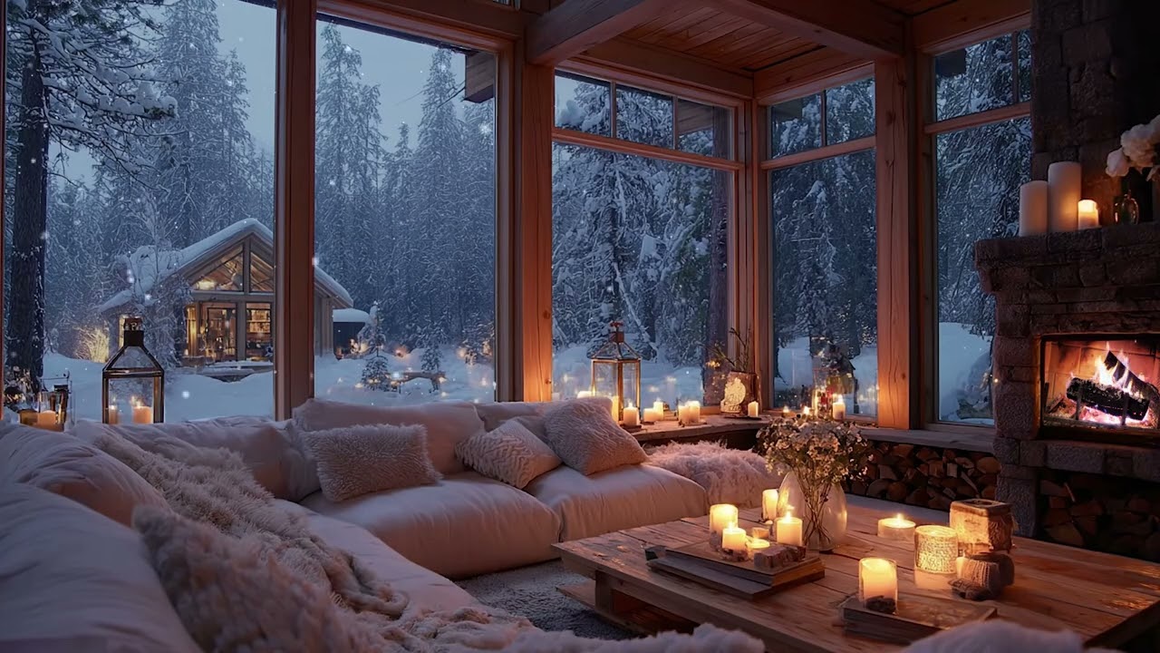 Silent Winter Cabin – Snowstorm Winds & Crackling Fireplace Sounds | Deep Sleep, Relaxation