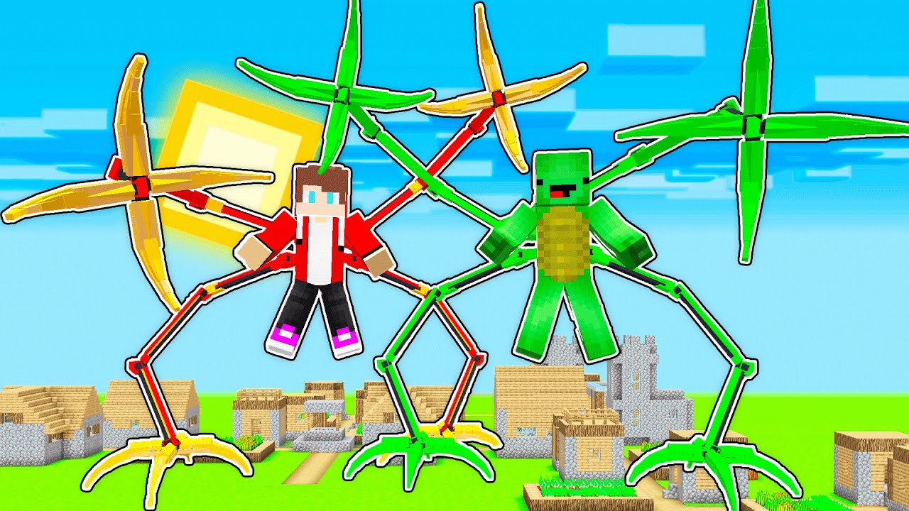 JJ AND MIKEY WITH SPIDER LEGS AND ARMS ATTACK THE VILLAGE IN MINECRAFT ! Mikey and JJ MUTANTS.