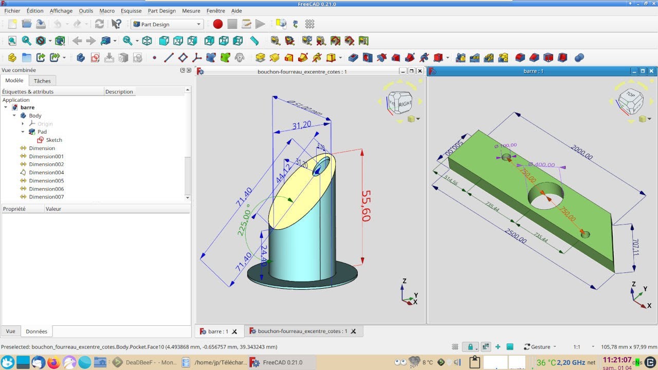 FreeCAD 0.21- 0.20 : Mesurer des distances sur des formes en 3D et ajouter des dimensions (cotes)