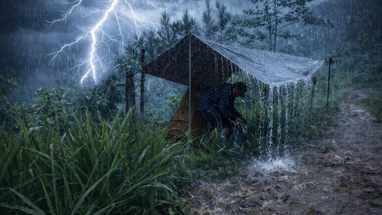 SETTING UP A TENT IN THE MIDDLE OF A STORMY RAIN⛈️ EKTREME CAMPING IN HEAVY RAIN ‼️