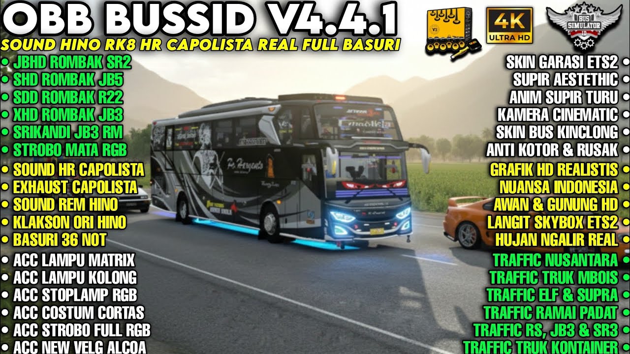 OBB BUSSID V4.4.1‼️SOUND HINO RK8 HR CAPOLISTA REAL | ACC FULL MBOISS LAMPU MATRIX | GRAFIK HD4K