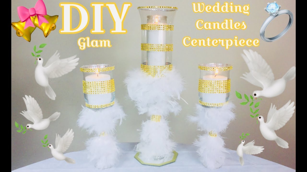 Dollar Tree DIY Glam Wedding Candle Feather Centerpiece 2019