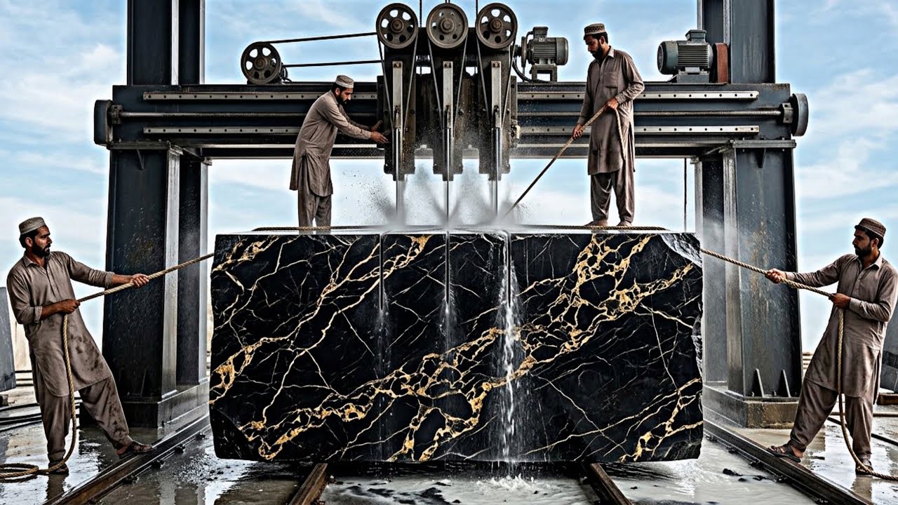 Amazing Marble Cutting Process | GIANT Stone Blocks Cut Inside Pakistan Factory