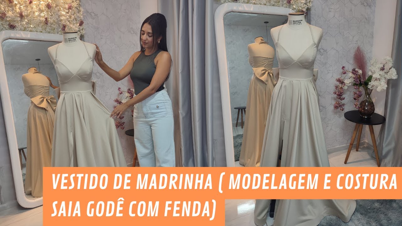 Modelagem e costura  ( Vestido de madrinha Saia godê com fenda )
