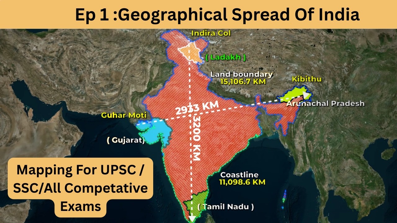 India&rsquo;s Length, Width & Boundaries Explained | UPSC Preparation simplified with Maps