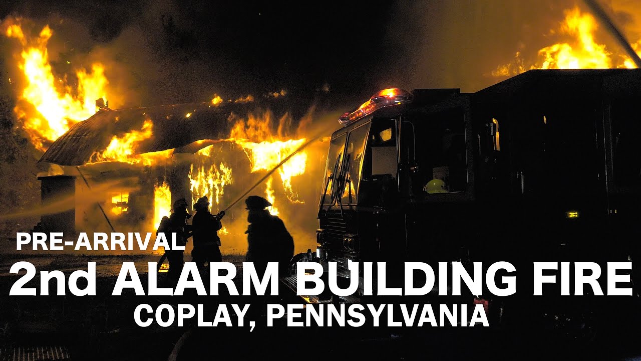 Pre-Arrival Video: Fully Involved building at vacant lumber yard, Coplay, PA. 06/12/16