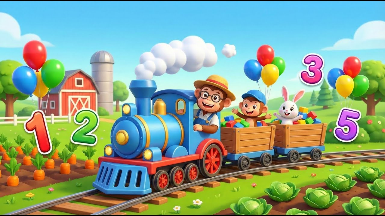 Blue Steam Train Farm Adventure! 🚂 Learn Colors & Counting for Toddlers | Monki Cartoon