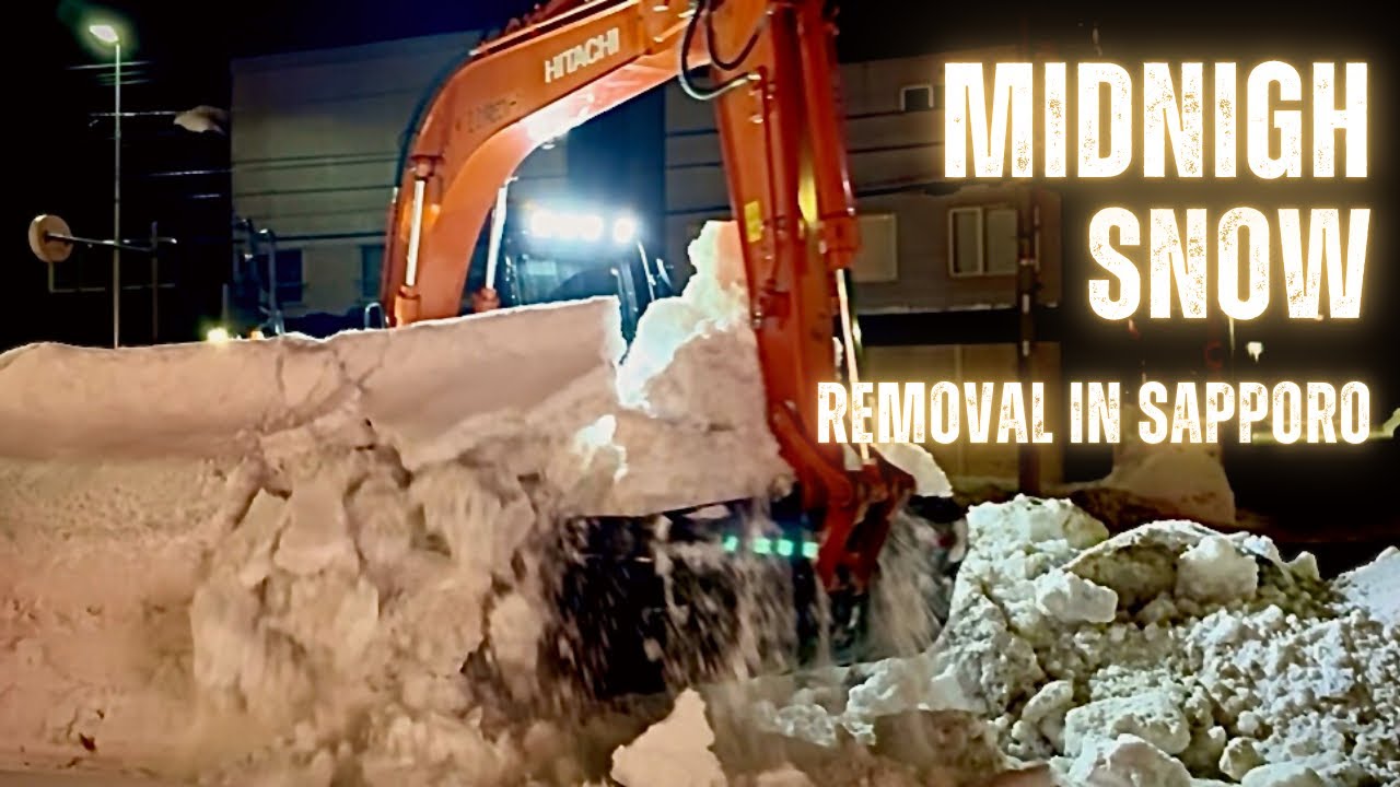 Midnight Snow Removal in Sapporo | Skilled Operators and Heavy Machines at Work