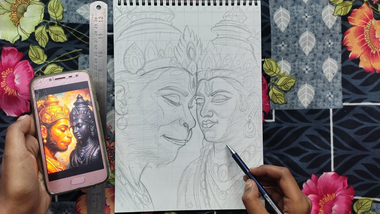Hanuman ji drawing with Shri Ram| How to draw Shri Ram ji drawing outline tutorial 🥰🔥