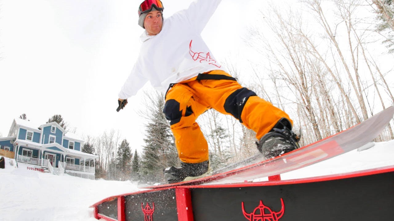 Snowboarding at home - New front yard snowpark setup!