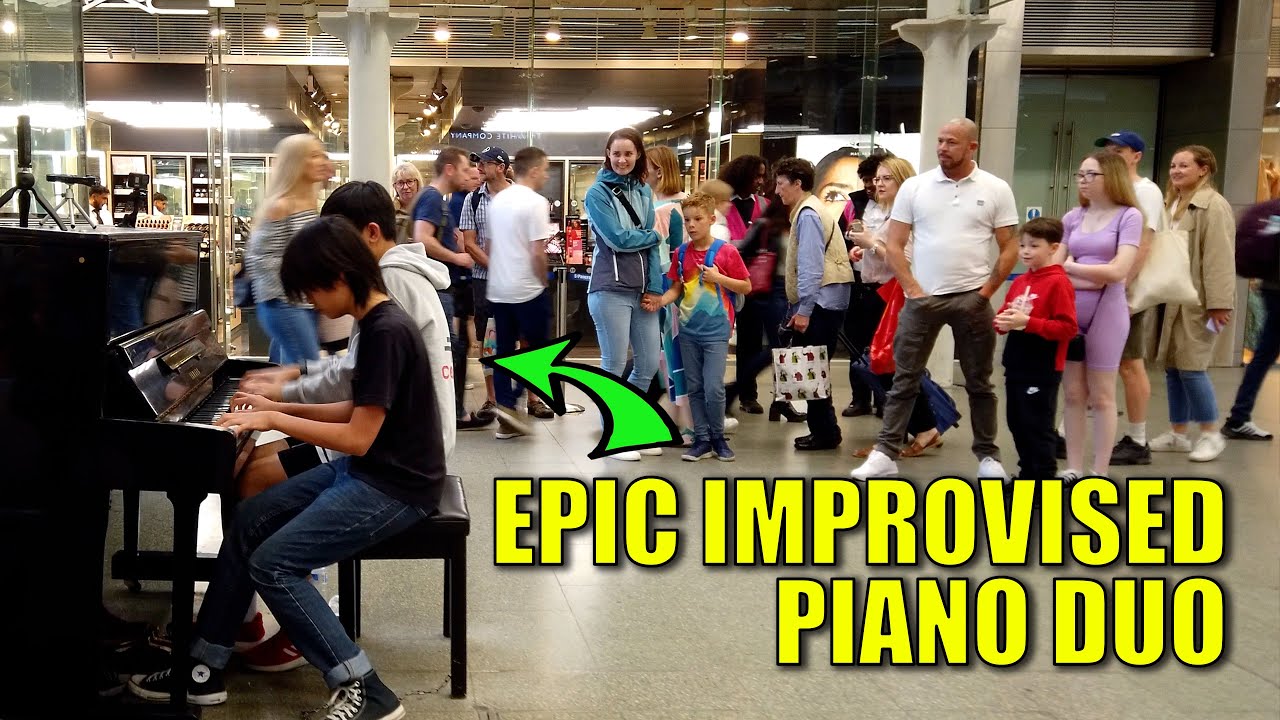 EPIC FOUR HAND PIANO DUO - Chuck Berry Johnny B Goode in Public | Cole Lam 15 Years Old