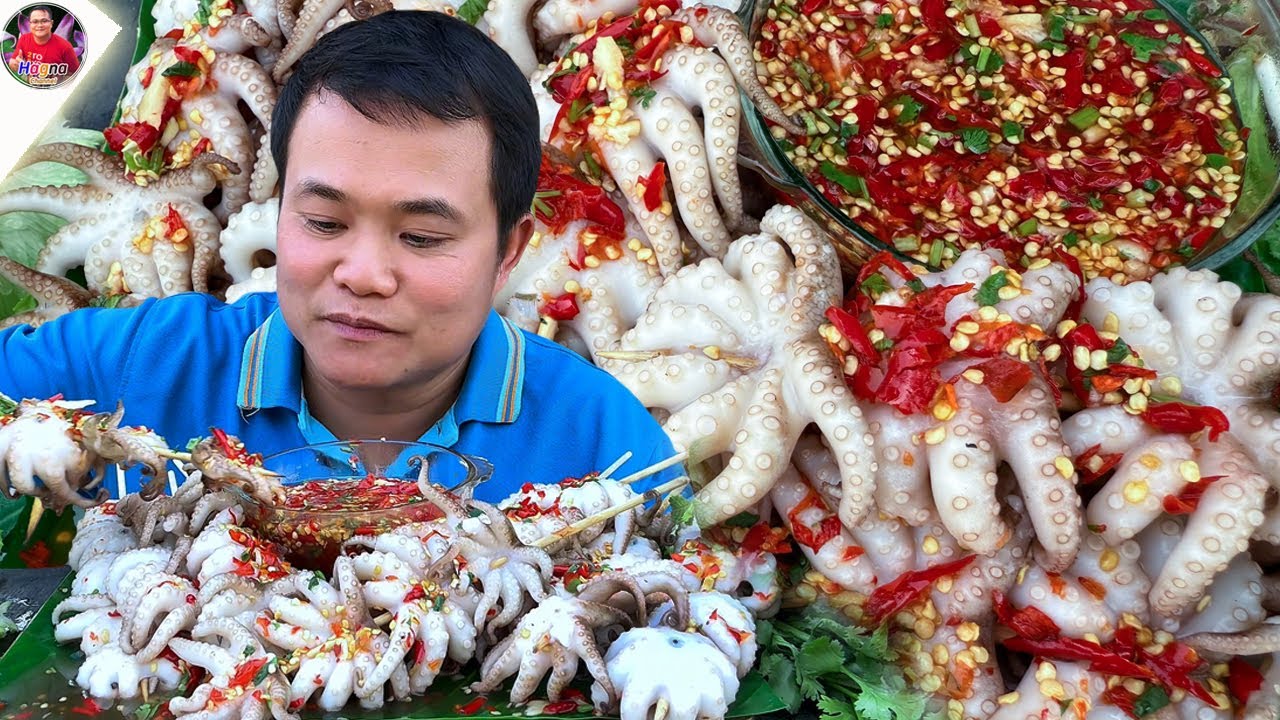 หนวดหมึกย่างเสียบไม้ราดพริก หนวดเด้งกรุบกรอบ สูตรนี้น่าลองแซ่บๆ จ้วดๆ คัก