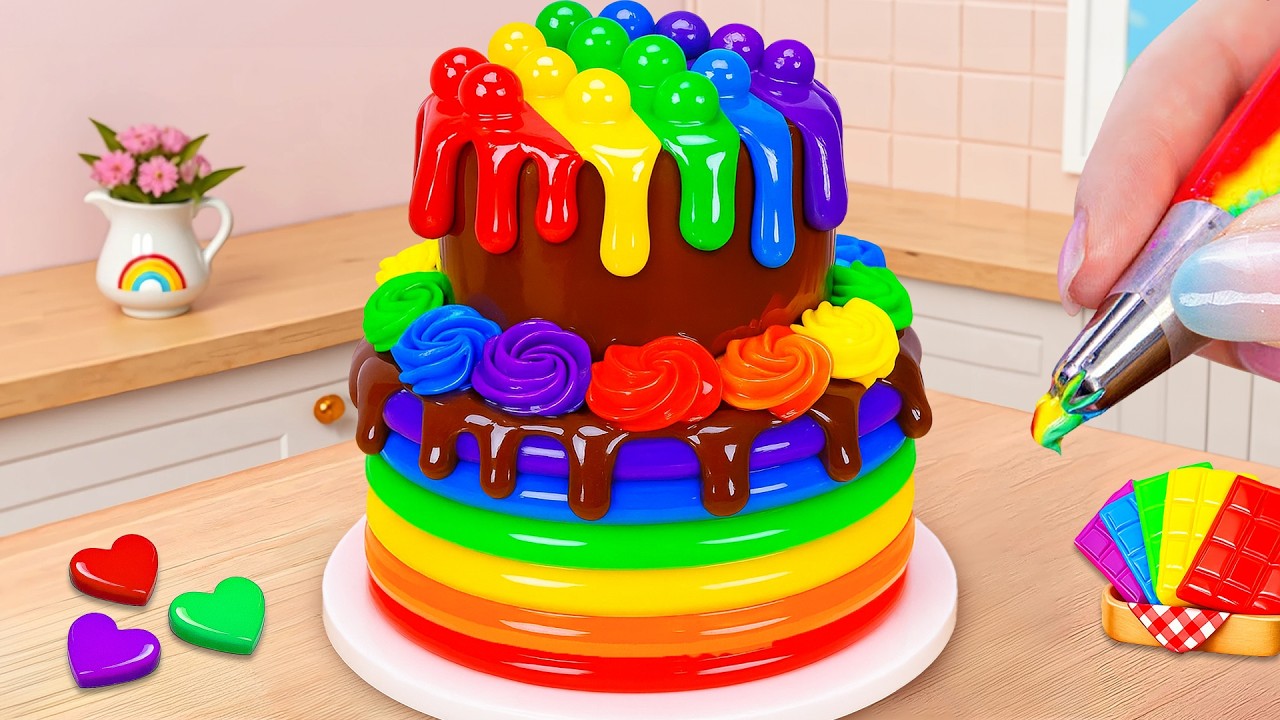 Glossy Glass Rainbow Chocolate Cake 🌈 1000+ Creative Mini Cake Recipes  ☀️ Sweet Little Bakes