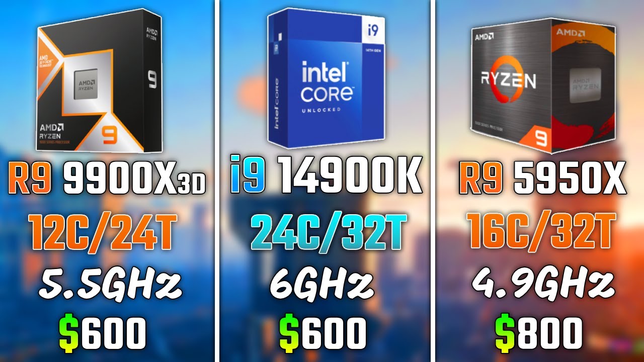 RYZEN 9 9900X3D vs i9-14900K vs RYZEN 9 5950X | Test in 6 Games