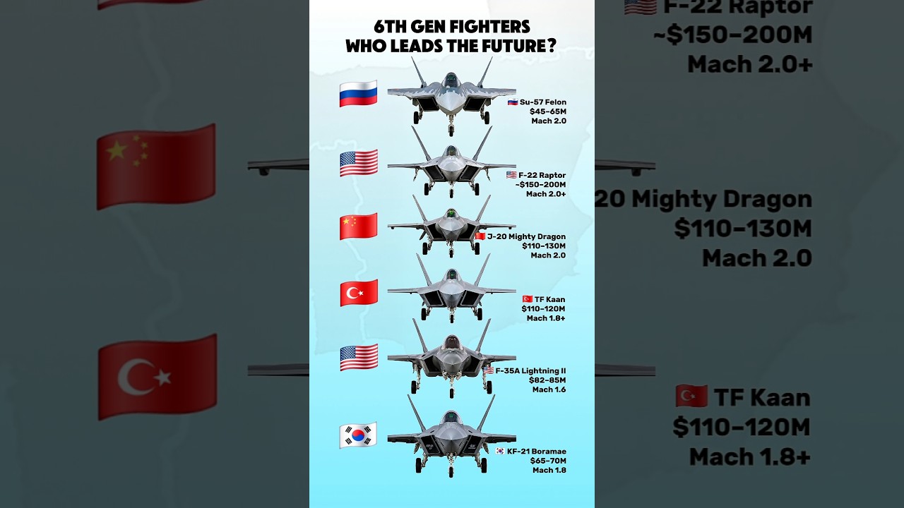6th Generation Fighter Jets Compared | F-22 vs J-20 vs KAAN vs F-35 vs KF-21 vs Su-57