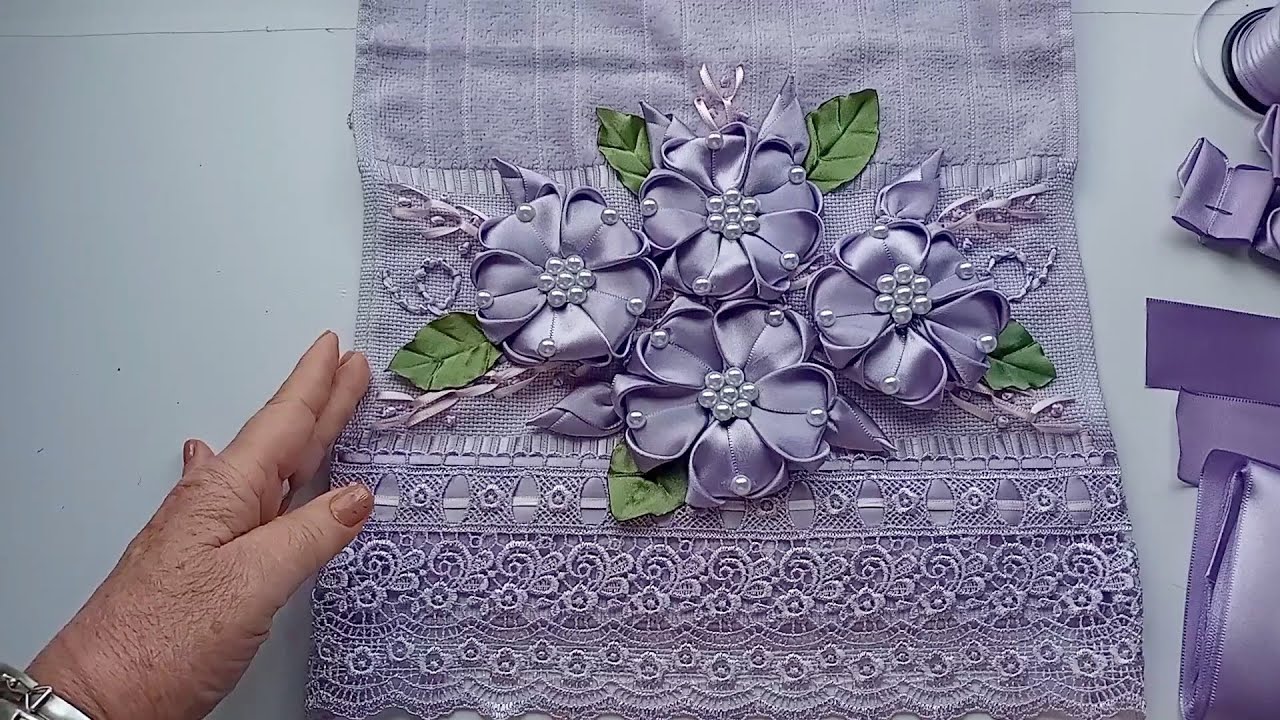 Bordado com fita de cetim - LILÁS LINDA FLOR