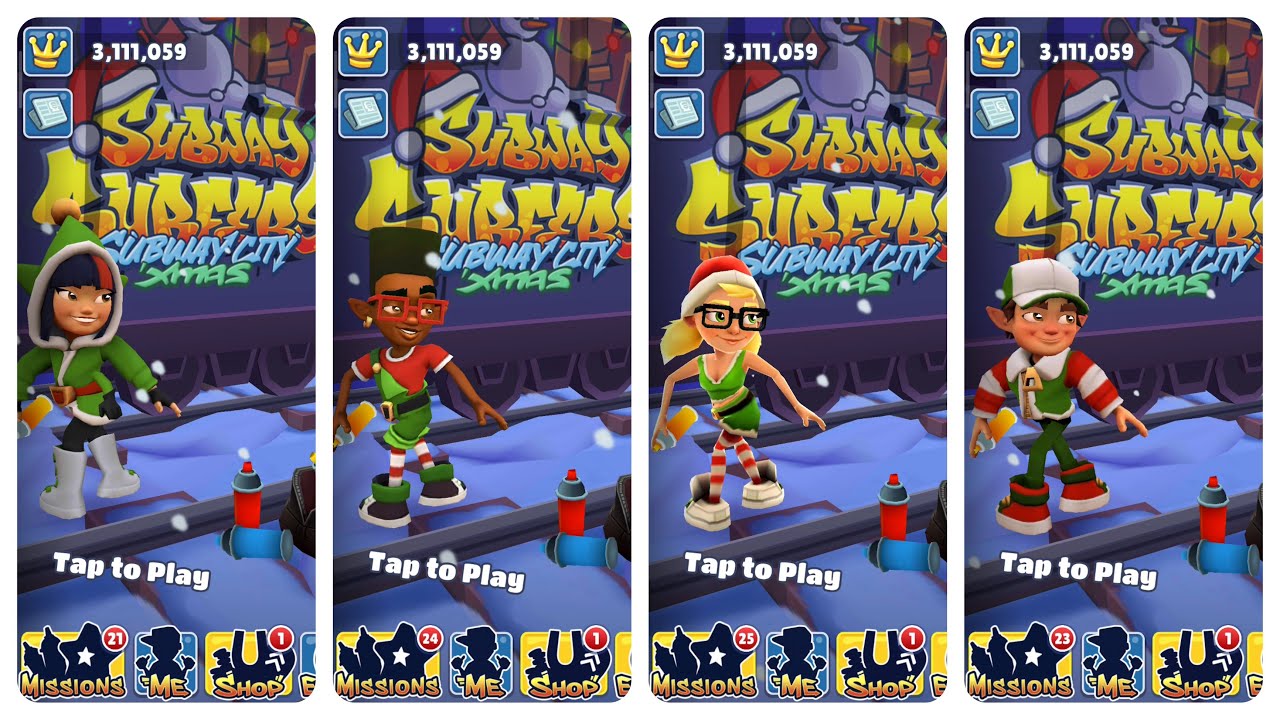 Subway Surfers Elf Yutani vs Elf Fresh vs Elf Tricky vs Elf Jake Subway City Xmas 2023