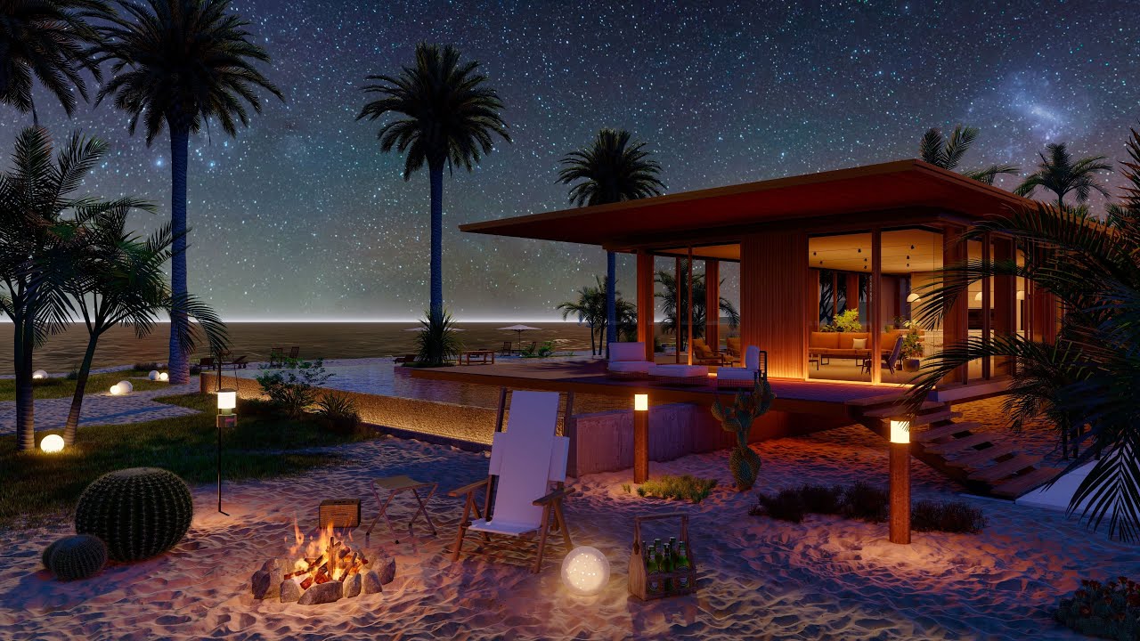 Beach House Ambience | Wave Sound for Sleep | Fireplace ASMR