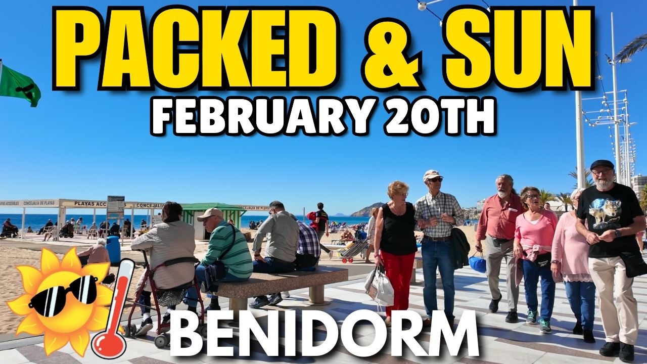 Benidorm - Crowded Levante Beach & Full Bars! 😲🏖️┃SUNBATHING in February?!
