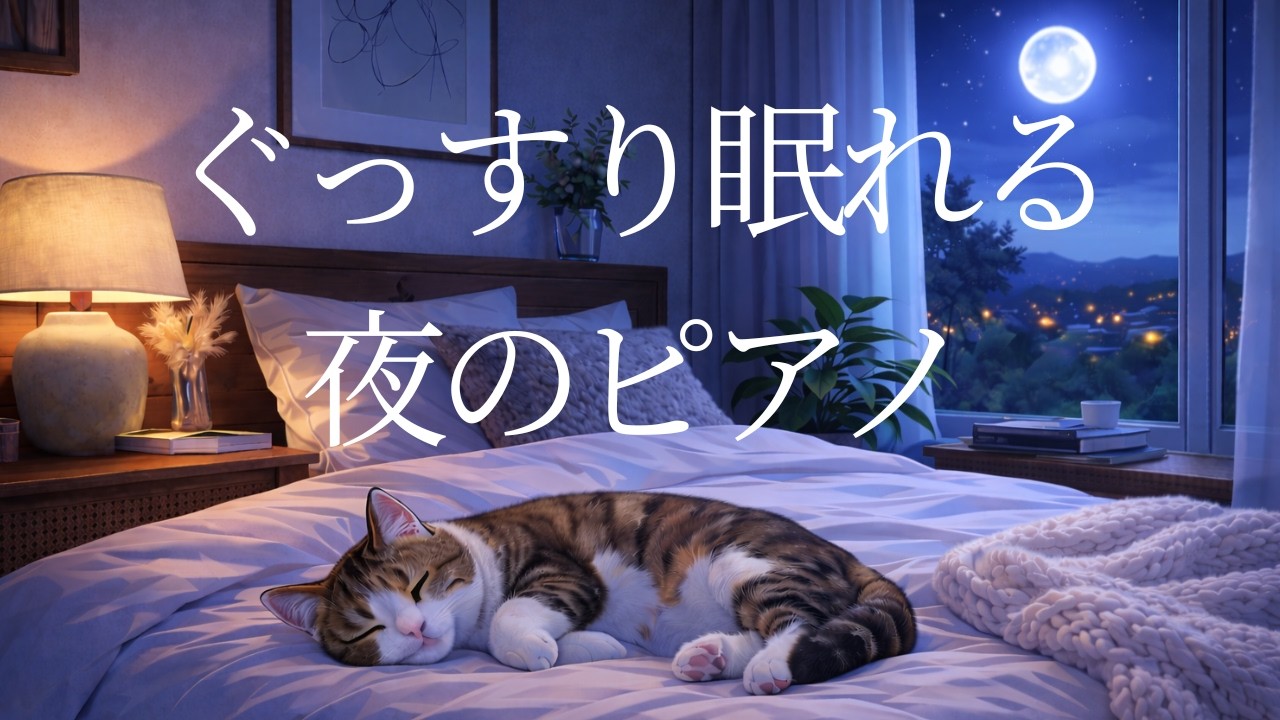 １５分でぐっすり眠れる夜のピアノBGM｜猫と一緒に、お休みなさい🌕