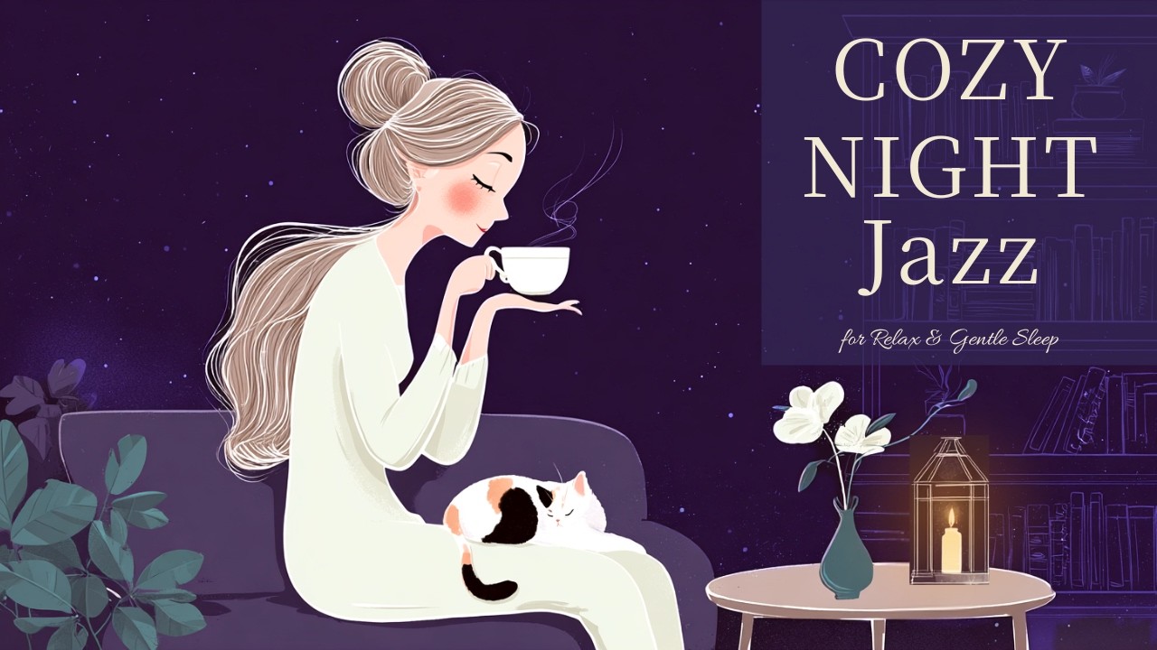 Slow Vintage Jazz Before Bed – Late Night Café Ambience with Cat & Tea