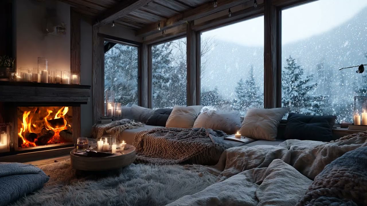Warm Winter Fireplace & Gentle Piano 🎹❄️ Peaceful Music for Productivity & Calm Mind