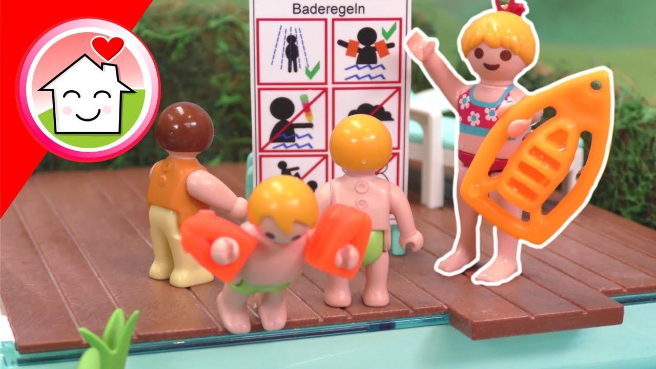 Playmobil Familie Hauser - Anna und Lena spielen Schwimmbad - Geschichten für Kinder