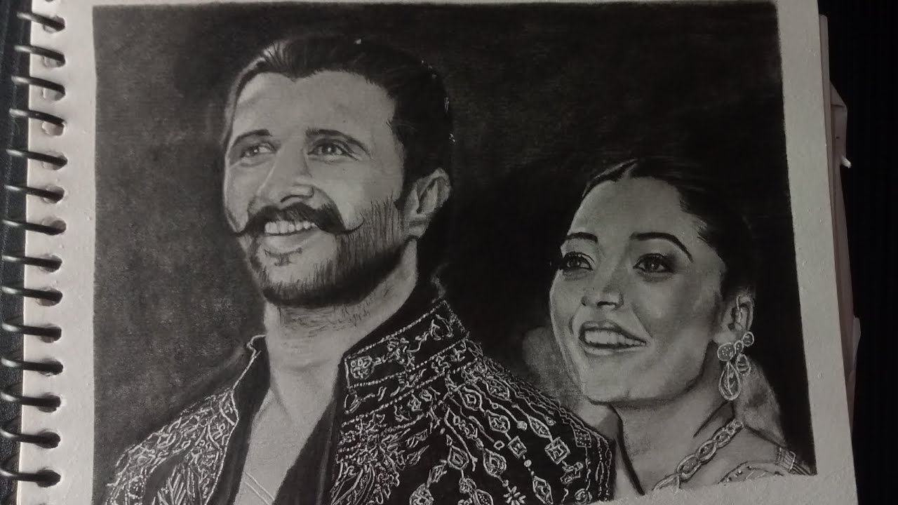 Portrait ✨realistic portrait @BushraArtist88 #drawing #art  drawing Rashmika and vijay #virosh 