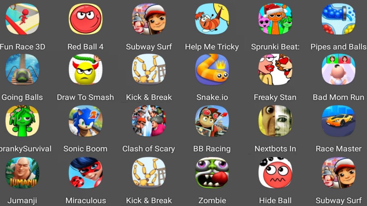 Fun Race 3D,Red Ball 4,Subway Surf,Race Master,BB Racing,Zombie,Snake.io GAMEPLAY