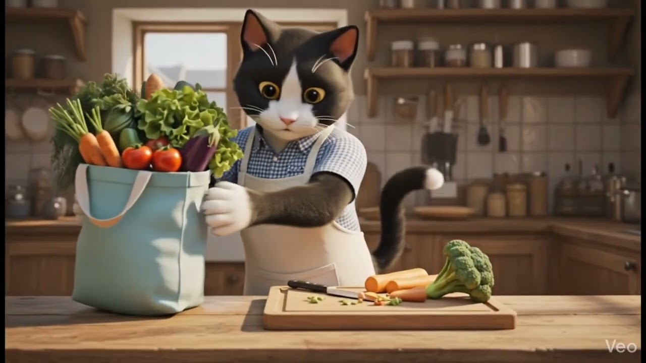 Funny cat cooking 