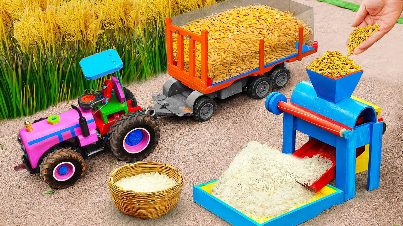 DIY Mini Tractor | Harvesting 1000kg of Rice and Milling It into Rice Using a Rice Milling Machine