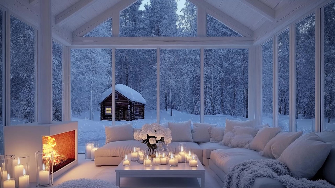 🎼❄️Quiet Winter Piano Lounge | Snowfall & Fireplace Ambience | Deep Focus Study Relax Sleep Calm