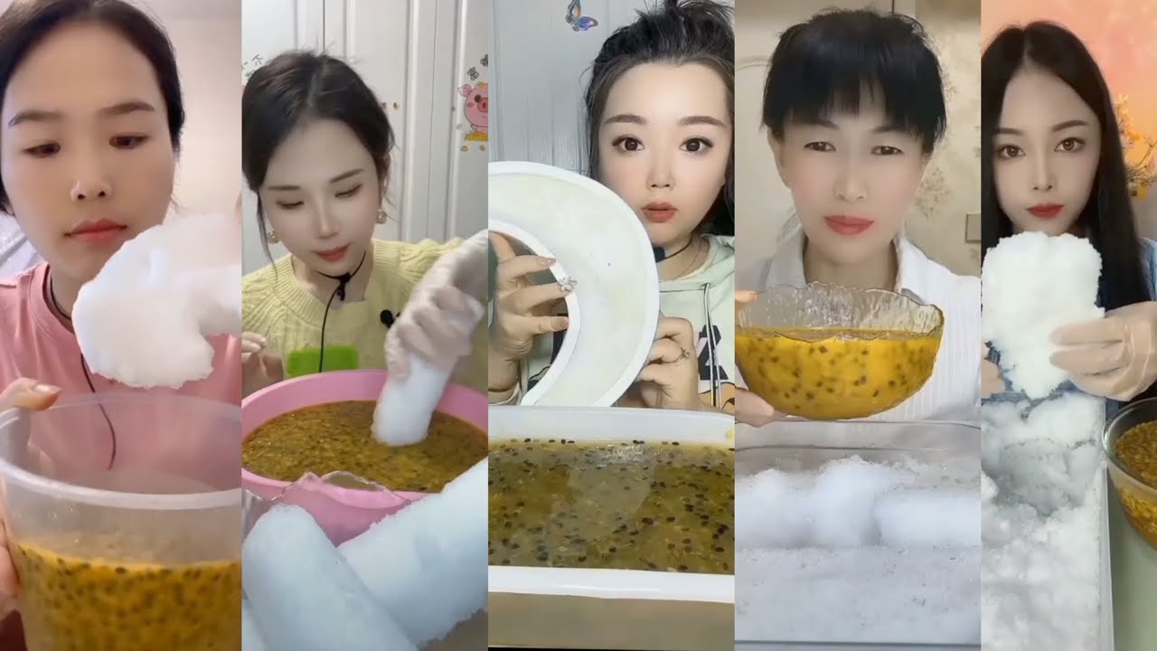 ASMR ICE EATING CRUNCHY CRUSH RANDOM PASSION FRUIT WHITE