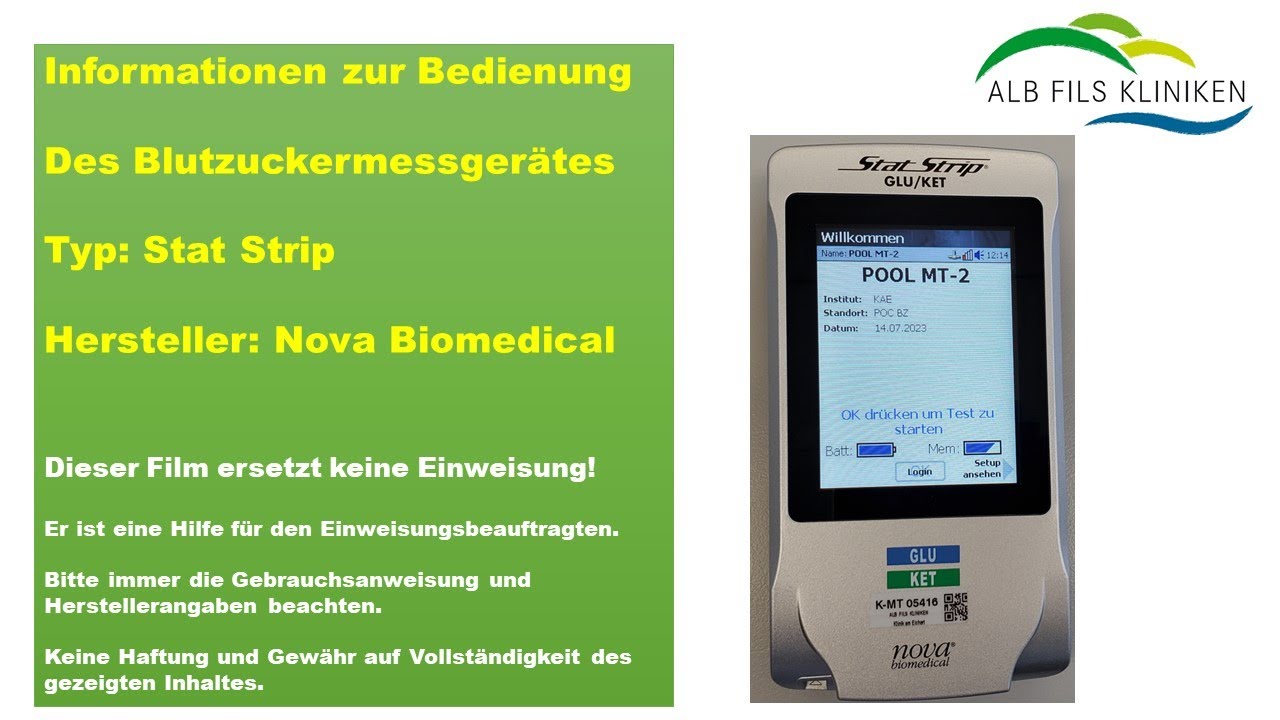 Informationen zum Blutzuckermessgerät Stat Strip von der Firma Nova Medical
