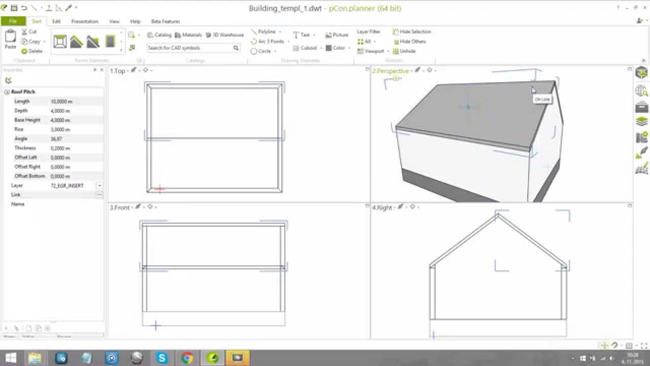 Creating of simple gable roof in pCon.planner 7.2
